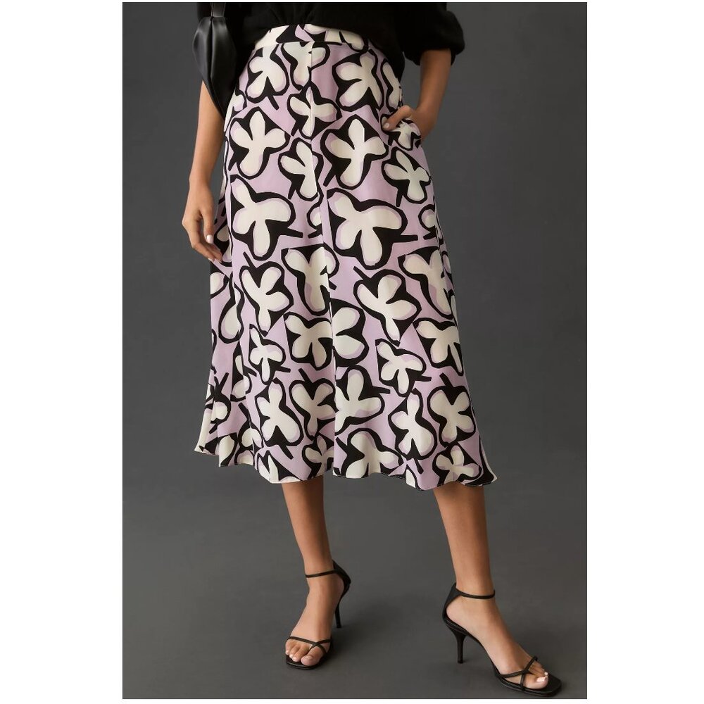 Marimekko Sivellin Patikka Cupro Midi Skirt Purple Black Floral US 4 (34 EU)